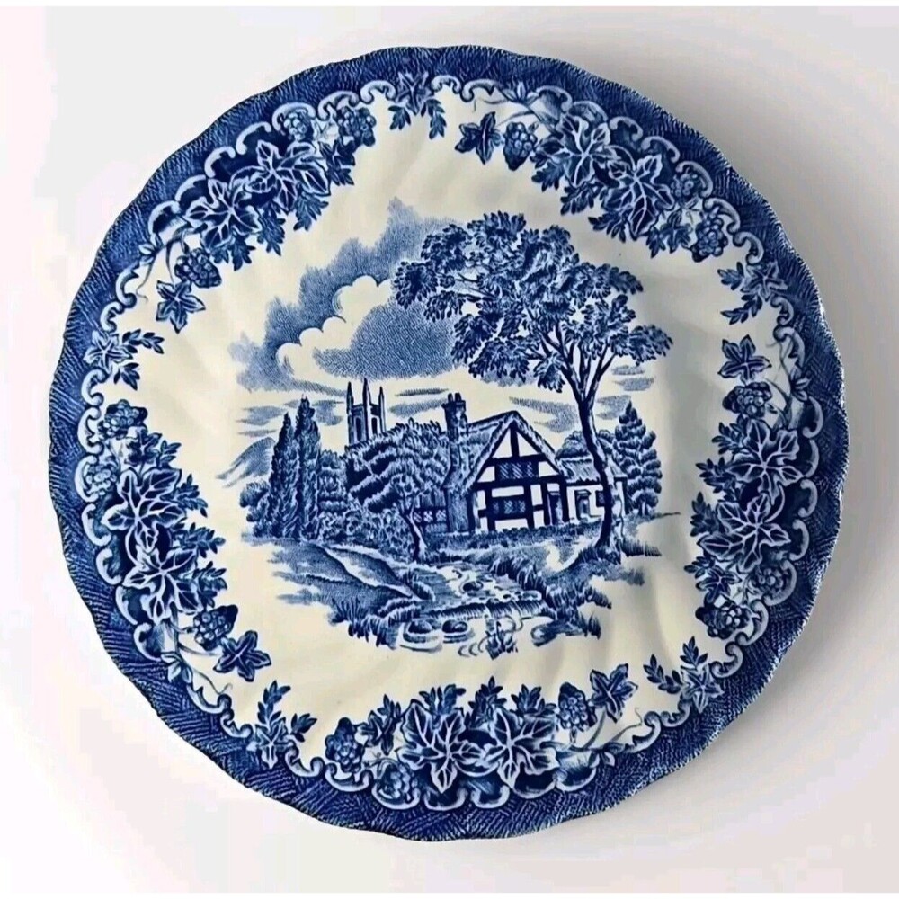 Churchill Brook Blue White Saucer Fine China Plate 6.75" Decorative Round Beauty